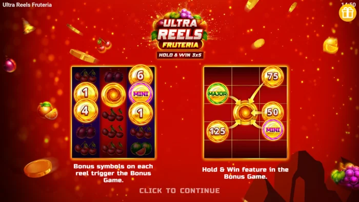 Ultra Reels Fruteria - menu khởi động và nút bắt đầu